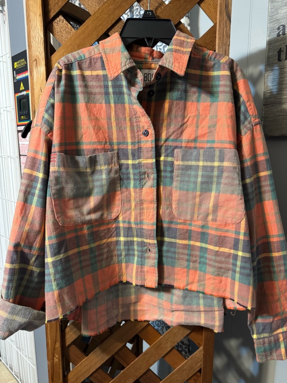 BDG Plaid Button-Up Shirt in Orange and Green